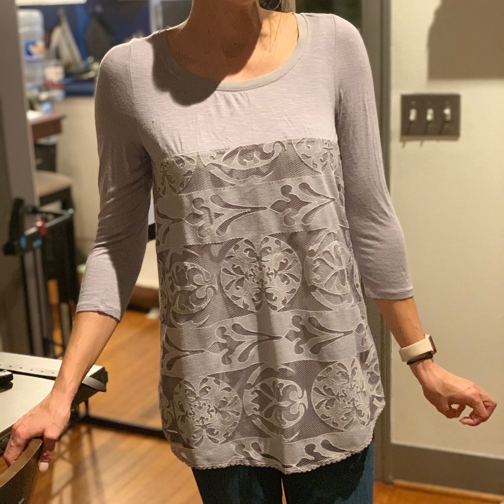 Lace overlay light purple shirt
